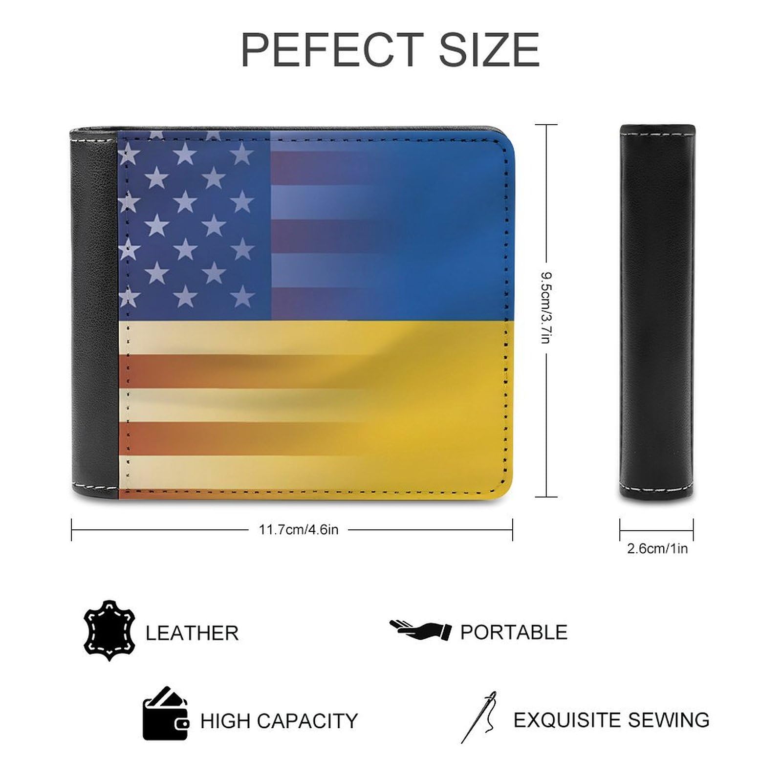 American& Ukraine Flag Funny Billfold Wallet Credit Card Holder Slim Passcase Pouch Purse for Men Women