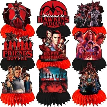 9Pcs Stranger Birthday Party Supplies, Honeycomb Centerpieces for Stranger Things Decorations, Double Sided Table Centerpieces