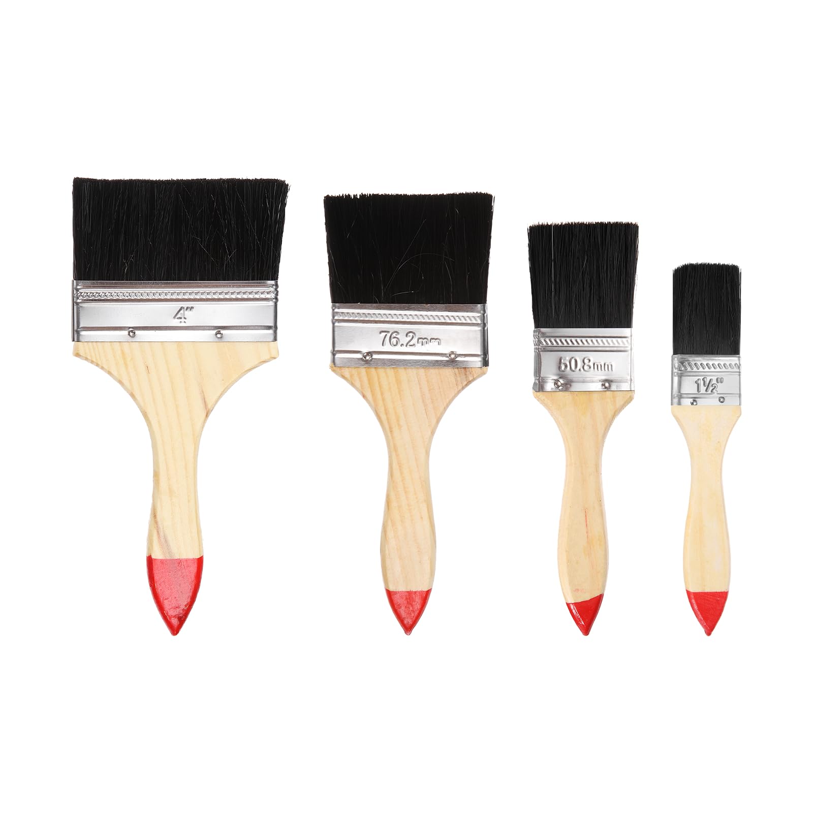 sourcing map 4pcs Chip Paint Brush 1+2+3+4" Flat Painting Brushes Natural Bristles Paint Brushes with Wooden Handle for DIY Art Painting Furniture Cabinet Fences Deck Wall Door Trim
