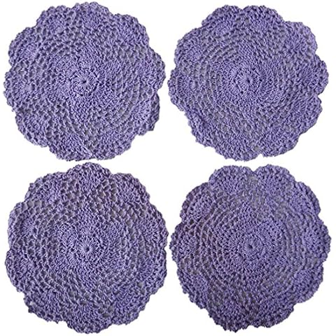 YoumeHome Handmade Crochet Cotton Lace Table Placemats Doilies Round 7.8 inches (20 cm) (Pack of 4 pcs) (Purple) Cover
