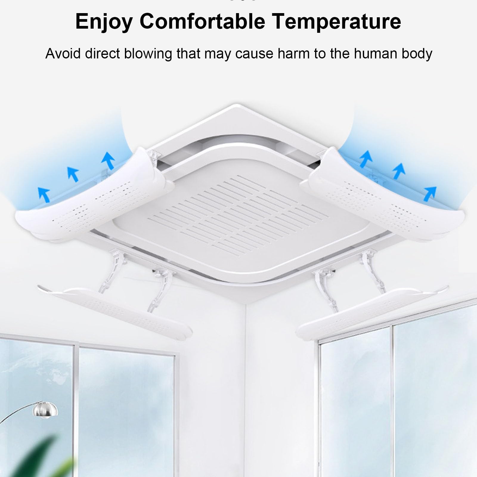 4 Deflettore Aria Condizionata, Deflettori Condizionatore, Materiale ABS, per Condizionatore Centrale a Soffitto (Bianco)