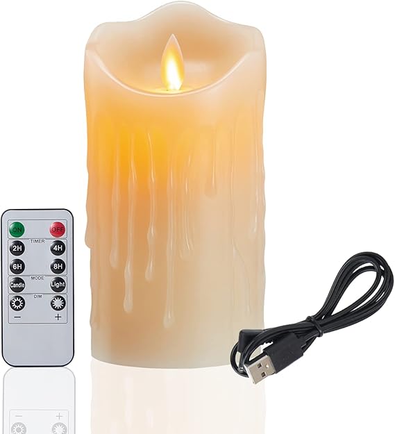 Wiederaufladbar LED Kerzen, LED Kerzen Aufladbar, 12.5cm Echtwachs Kerzen mit Wachstropfen ...