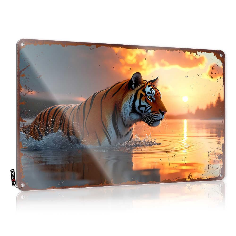 Affiche métal étanche 30cm avec tigre rétro pour pub et café