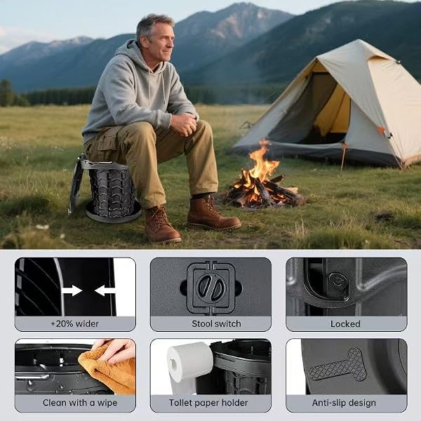 Boreeman XXL Portable camping Toilet, Foldable and Height Adjustable, Load Capacity 500lbs, with Carrying Handle, Perfect for Camping, Travel & Car Use by Boreeman - Image 5