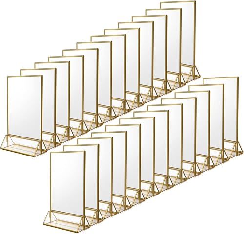 NIUBEE 25Pack 5 x 7 Gold Table Number Holder Sign Holder Clear Frames, Acrylic Double Sided Centerpiece Stands for Wedding Events