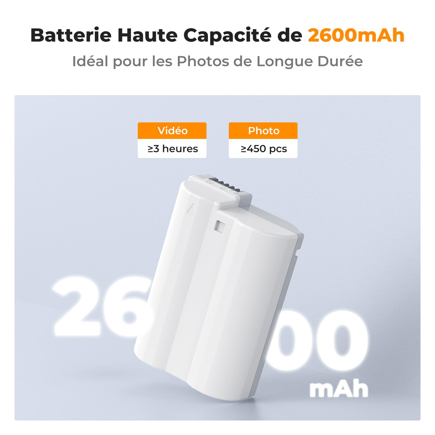 K&F CONCEPT EN-EL15C Batterie 2600mAh USB C 2.5H Chrage Rapide Batterie EN-EL15 Compatible avec Nikon Z8, Z7, Z6, Z7ii, Z6ii, Z6iii, Zf, Z5, D850, D810, D810A, D780, D750, D610, D500, D7500, D7200