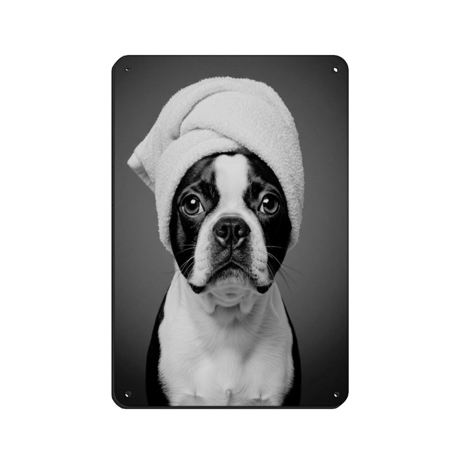 Boston Terrier Dog Bathroom Art Retro Poster Metal Tin Sign Chic Art Retro Iron Painting Bar People Cave Cafe Family Garage Poster Wall Decoration 8x12inch(20x30cm)