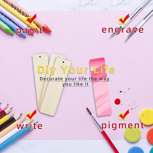 Miniatura 4 de VIOCIWUO 20 etiquetas de madera para manualidades con agujeros y 50 cuentas de madera para manualidades de madera en blanco para colgar etiquetas de