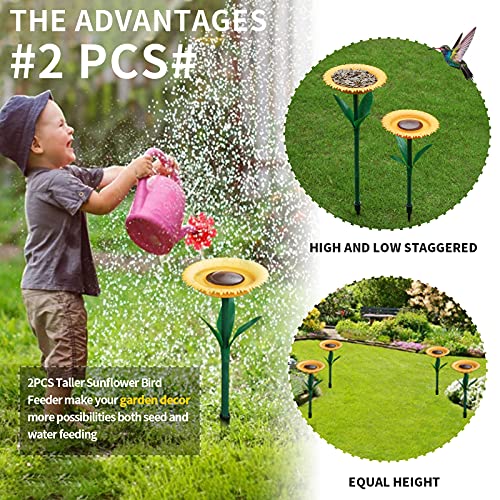 Sunflower Standing Bird Feeder Outdoor(2Pcs),Bird Bath Feeders Bowl For Outdoor,Bowl Bird Feeder Flower Shape Bird Feeding Tray,Garden Decor Stake,Wild Bird Watcher,Gifts For Bird Lovers #TOP4