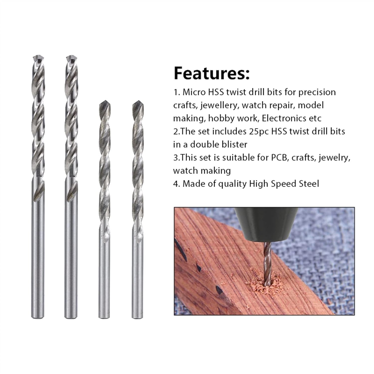 Twist Drill Bit Wood Metal Hole Drilling 0.5mm-3.0mm Gun Drill Bit Woodworking Hole Drill Bit 25Pcs/1Set