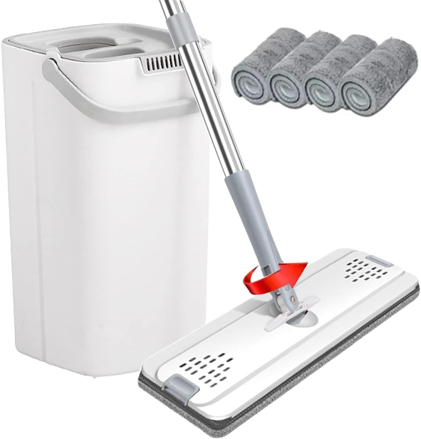 Spin Mop and Bucket with Wringer Set, Mops for Floor Cleaning, Cleaning Supplies Organizer Wet & Dry Use, 4 Washable & Refill Microfiber Pads, Suitable for All Floor&Wall&Windows (White) : Health & Household