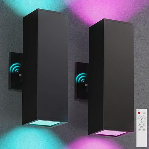 Paquete de 2 luces de pared para exteriores, accesorios de iluminación exterior de aluminio del atardecer al amanecer, iluminación al aire libre,