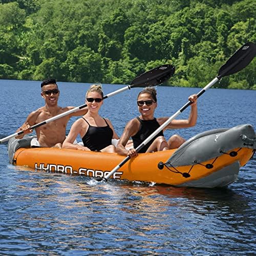 Hydroforce Lite Rapid Kayak, 3 Person Inflatable Kayak Set, Sit On Kayak with Seats, Backrest, 2 Paddles and Hand Pump, Orange, One Size, 65132