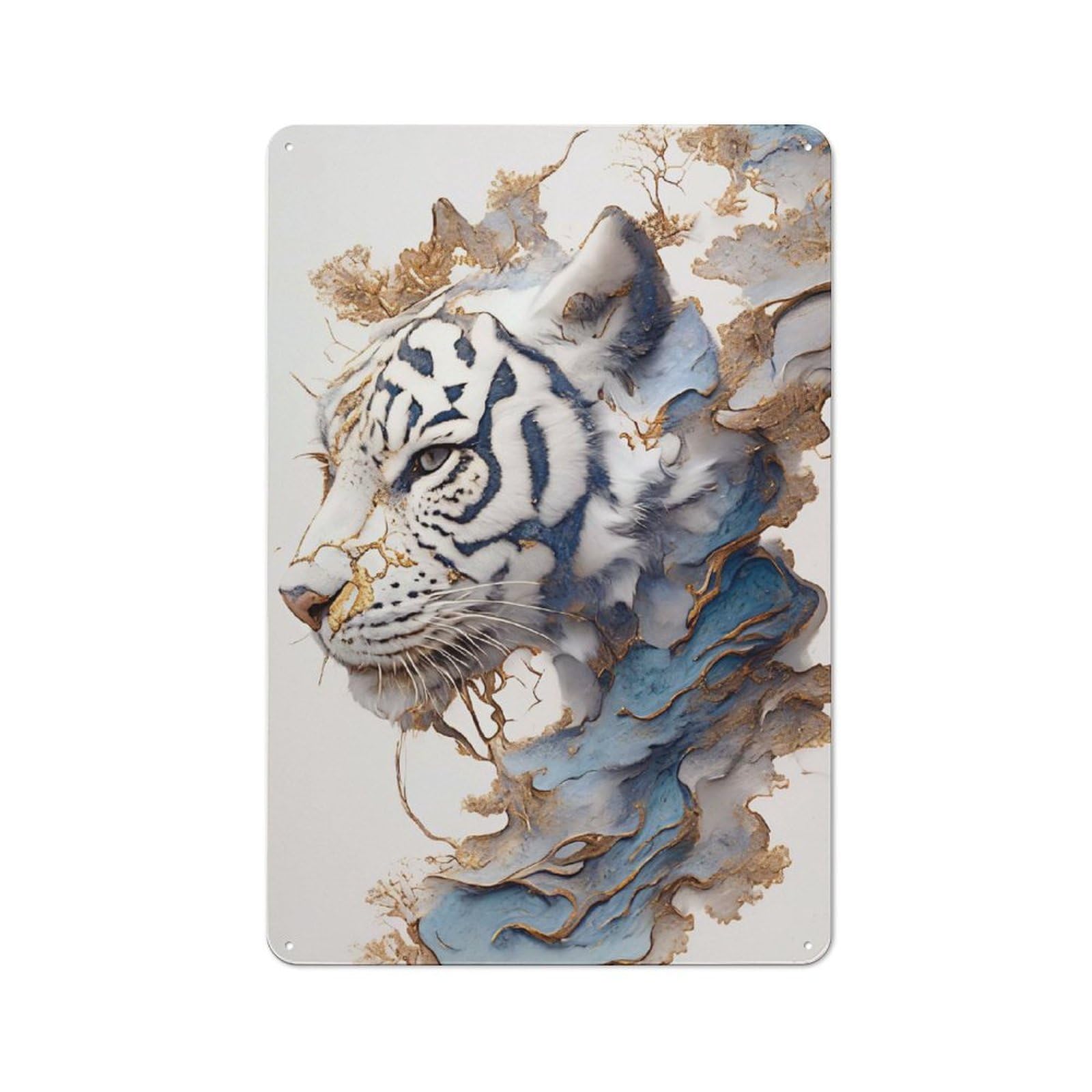 Junmoney Style Workshop Abstract White Tiger Portrait Decorative Metal Plaque 30X20cm, Workshop Wall Decor For Garage, Hobby Room, Office Or Man Cave
