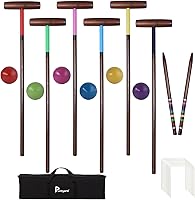 Vista 9 de Pointyard Juego de croquet para seis jugadores de 32 pulgadas, regulación [marrón vintage] juego de croquet con mazos de madera/bola