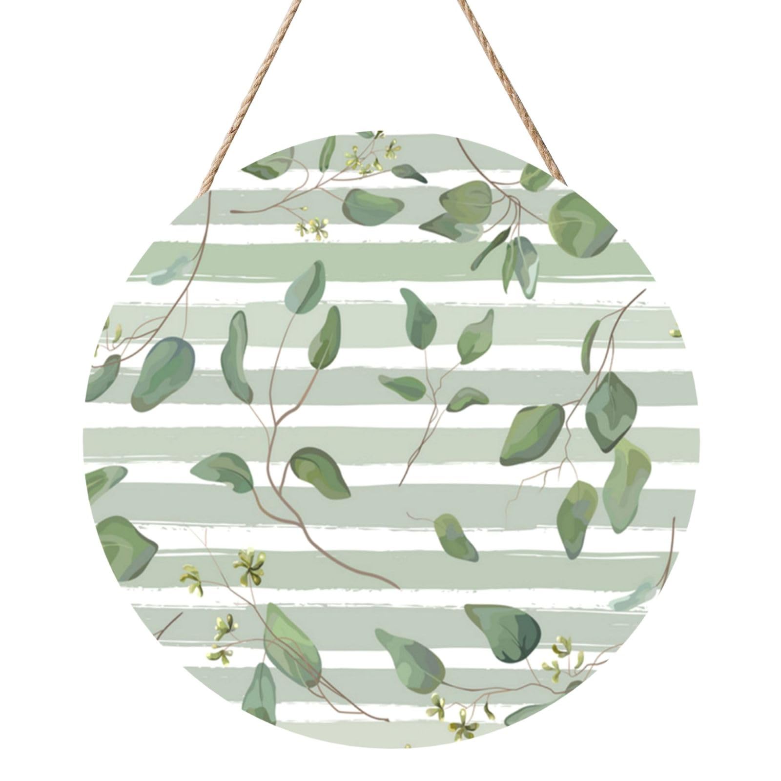 InOmak Green Silver Dollar Eucalyptus, Round Wood Panel Painting 12 in, Wall Hanging Painting For Home