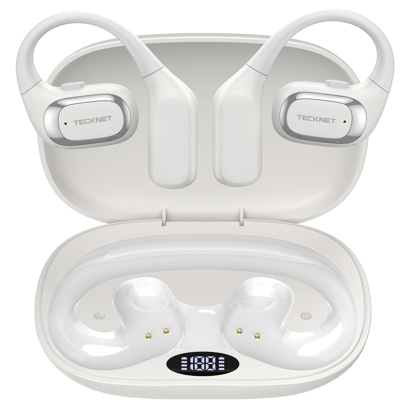 TECKNET Open Ear Headphones, Bluetooth Headphones 6.0 Sports with Smart Digital Display, 40H Playtime, IPX5 Waterproof, Wireless Earbuds Lightweight
