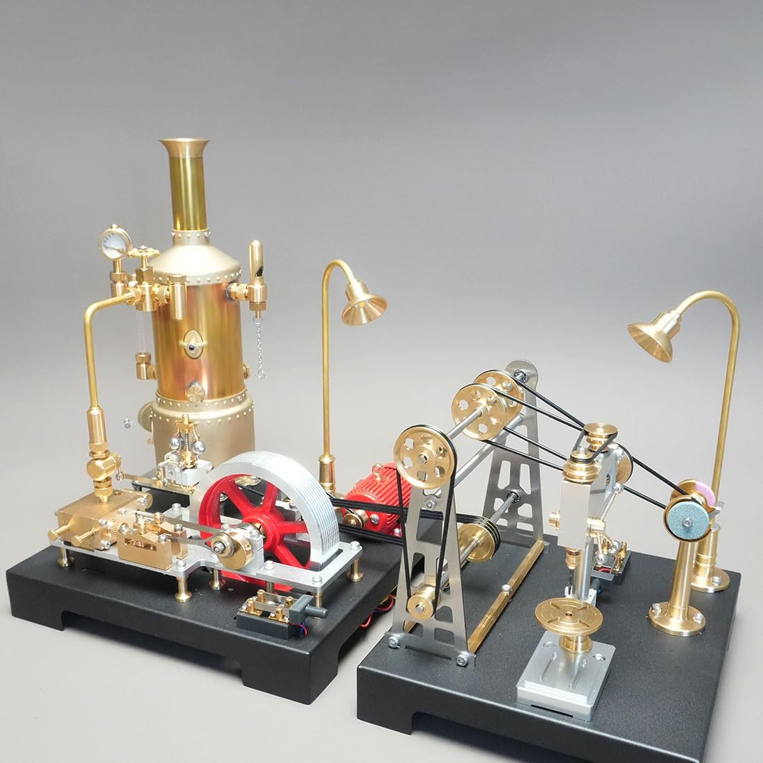 Steam Engine Model with Boiler and GF-01 Workshop DIY Kit, SE-03 Full Metal Stationary Mill Beam Engine Steam Engine Model Kit That Works with Generator and Lamp Stand (65PCS)