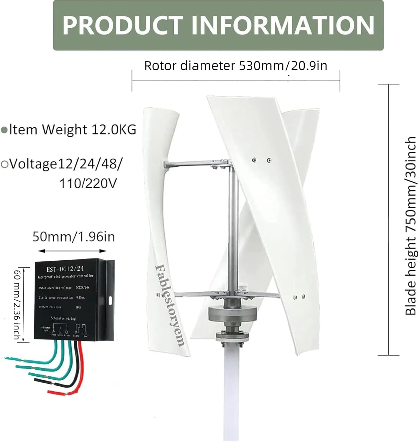 2000W High Efficiency Wind Turbine Generator,12V24V 48V w/3 Blades, Copper Wire Permanent Magnet Levitation Generator Kitwith Controller,Off-Grid Power System for Home,RV (48)