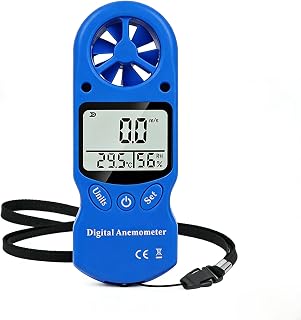 Anemómetro Portátil Digital 3 in 1, Medidor de Velocidad del Viento con Sensor de Temperatura y Humedad, Mini Anemómetro Mano con Rueda Alada 0,3-30 m/s, para Tiro Windsurf Pesca Caza