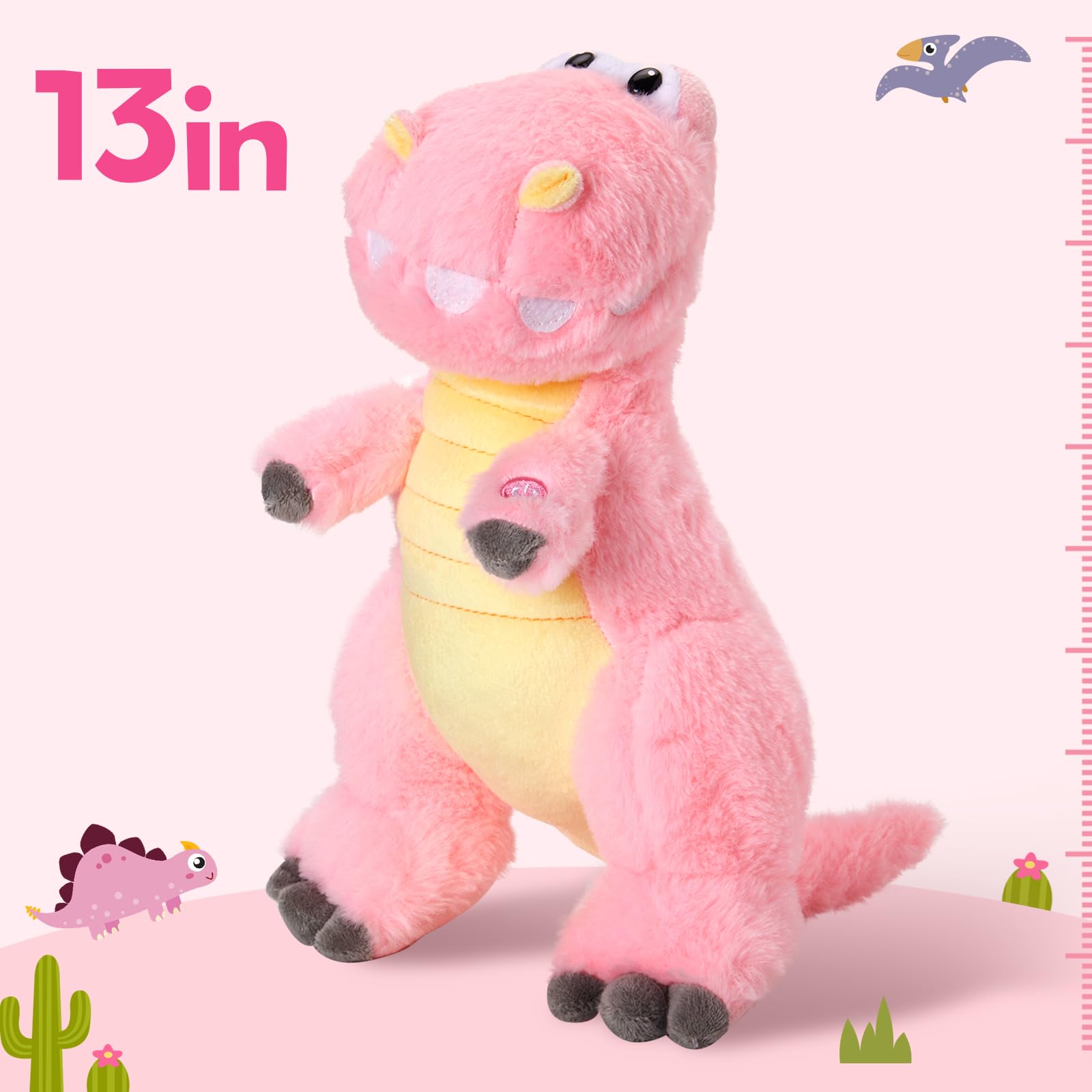 Houwsbaby Marka LED świecąca nocna lampka dinozaur wypchane zwierzę miękka pluszowa zabawka przytulanie prezent dla dzieci chłopców dziewcząt dekoracja święta Boże Narodzenie, 30 cm (różowy)