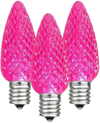 Novelty Lights Paquete de 25 bombillas LED C7 de repuesto para luz de Navidad ultra brillantes regulables para exteriores, rosa, base de candelabro