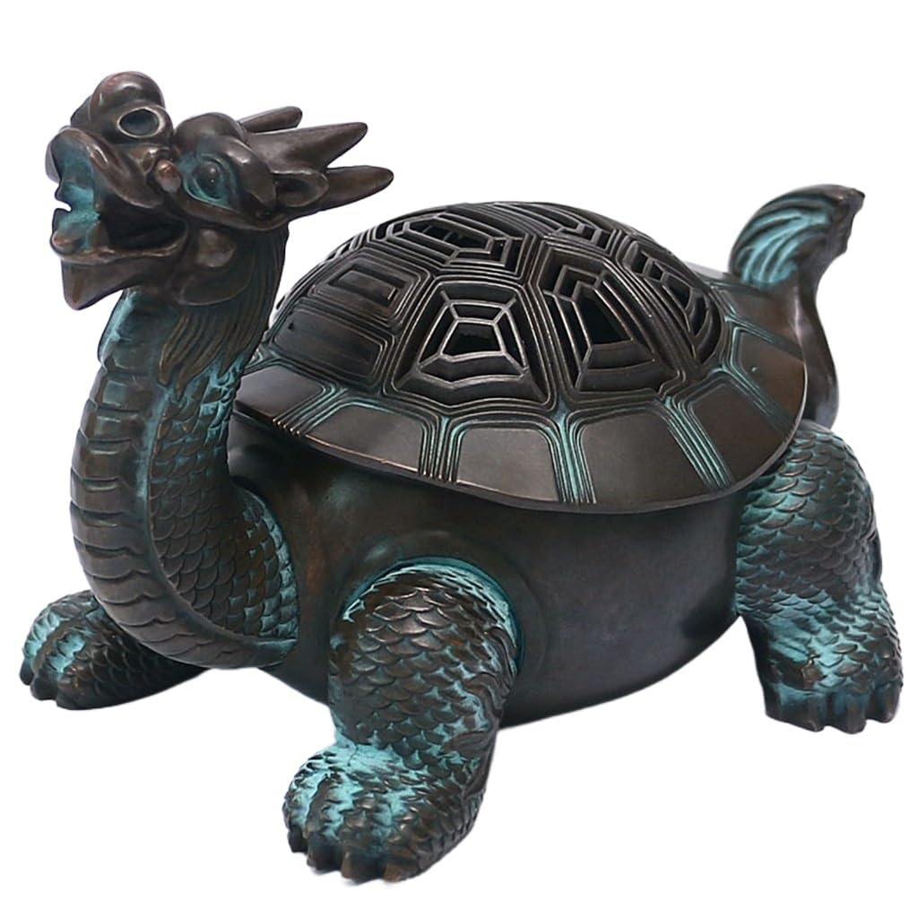 Quemador de incienso de tortuga dragón de bronce para sándalo e incienso de interior