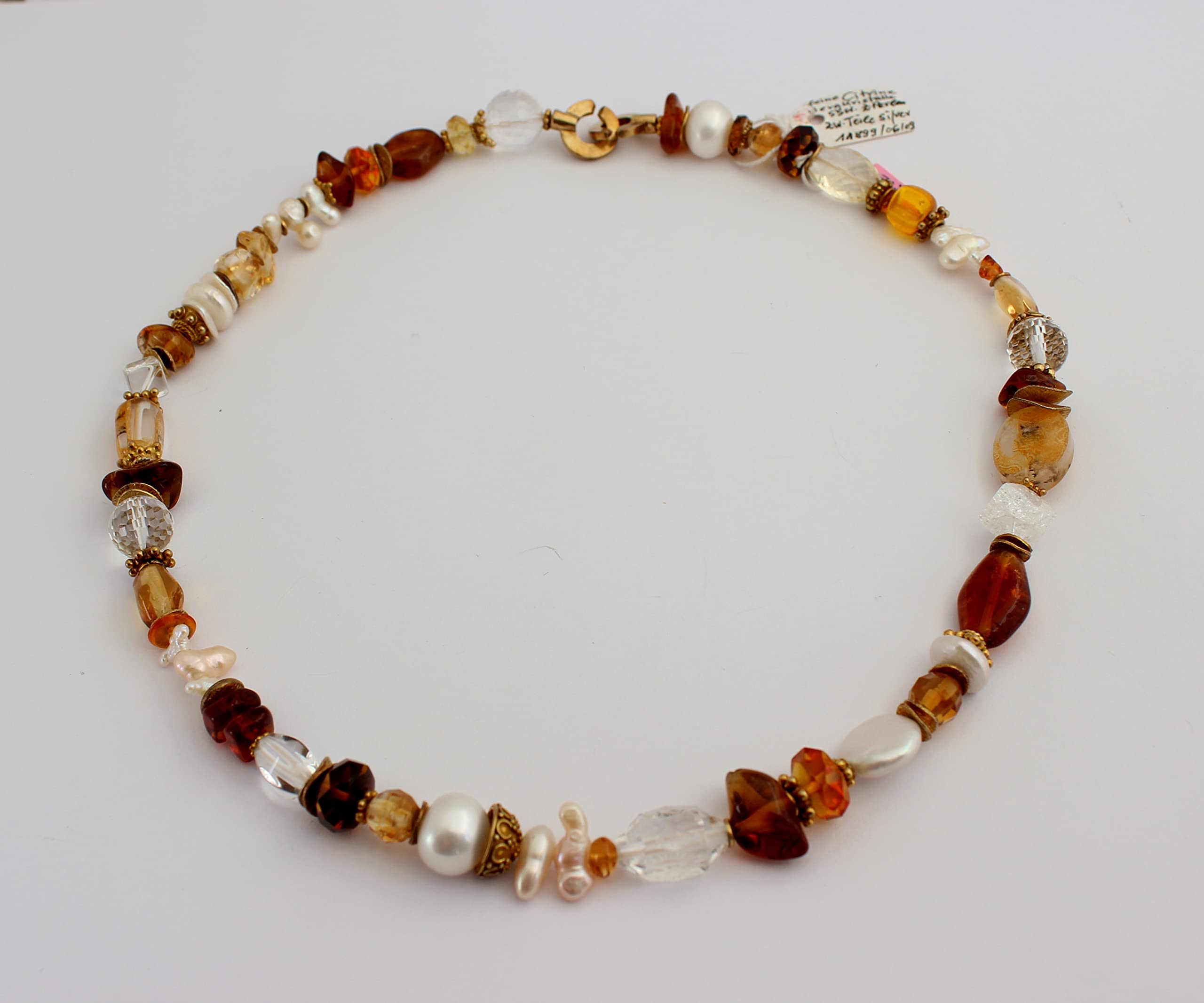Schöne Kette aus Feine Citrin, Bergkristall, SSW. Perlen mit 925 vergoldet Silber