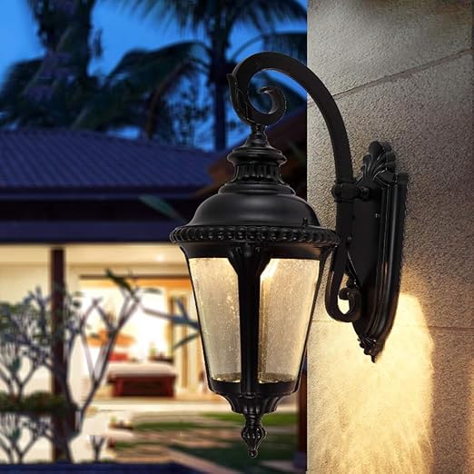 JINHH Balcony Black Waterproof Wall Lamp Garden Glass Wall Lantern Garden Decoration Aluminum Fixture Porch Large Lighting Wall Sconce European Villa Landscape Light Garage Aisle Stair Wall Light photo 2