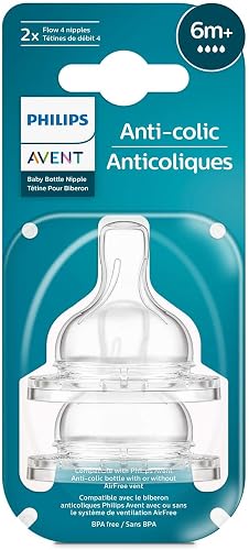 AVENT Philips SCY764/02 Avent Anti-Colic Flow 4 Baby Bottle Nipple for 6+ Months Babies, (Pack of 2)