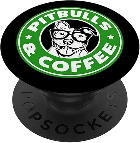 Miniatura 1 de PitBulls y café gracioso para Pit Bull Papá o Pitbull mamápopsockets agarre y soporte para teléfonos y tabletas, Negro