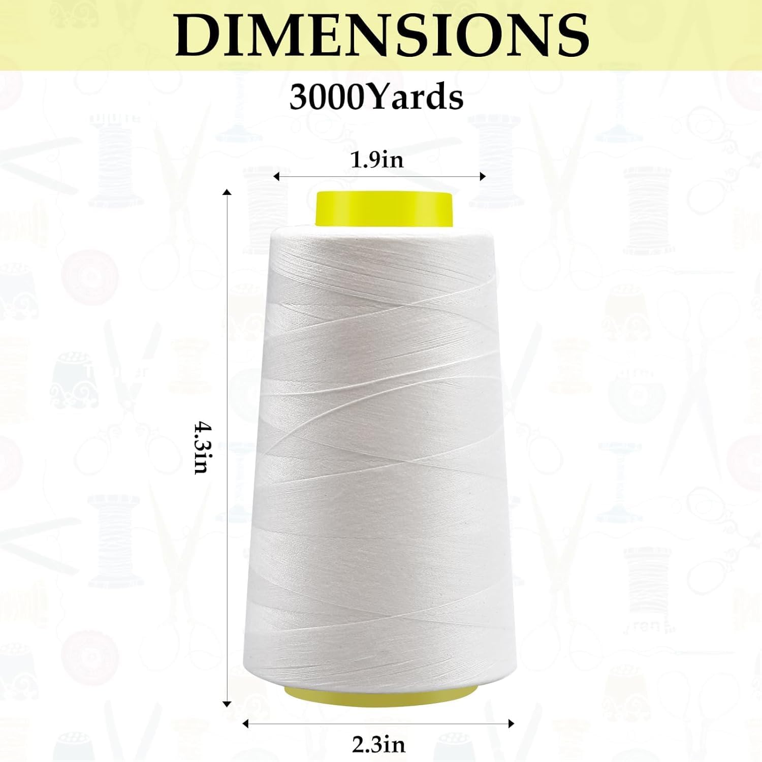 Serger Thread - 4 Cones x 3000 Yards (12,000 Yards Total) | 40S/2 Polyester All-Purpose Thread for Sergers, Overlock Machines, Quilting & Handcrafts (4 White)