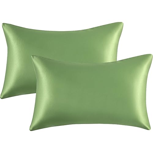 Bedsure Satin Pillowcases Standard Set of 2 - Sage Pillow Cases for Hair and Skin 20x26 inches, Satin Pillow Covers 2 Pack with Envelope Closure