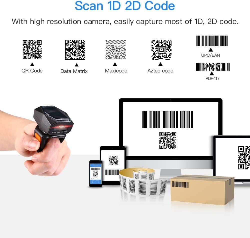 Eyoyo Wearable Finger Ring Barcode Scanner 3-in-1 Mini USB Wired 2.4G Wireless Bluetooth 1D QR Code Reader PDF417 Data Matrix