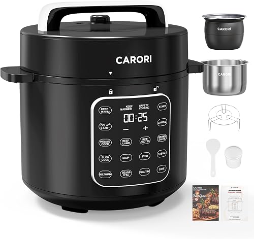 Dual Pot Electric Pressure Cooker, 9-in-1 Multi-Cooker 6 Qt with 2 Inner Pots (Stainless Steel & Nonstick), 12 Programs, Slow Cook, Rice Cook, Steamer, Black