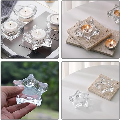 Miniatura 9 de Portavelas Tealight para Navidad, 2 portavelas en forma de estrella, portavelas de cristal transparente para centro de mesa, bodas, mesa de comedor,