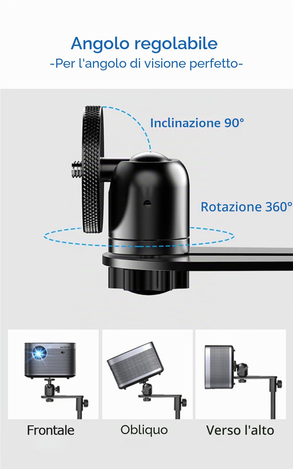 Supporto per proiettore, supporto per proiettore, girevole a 360°, regolabile in altezza, a forma di L, supporto da pavimento nascosto, compatibile con XGIMI Nebula, VANKYO, Jinhoo, AuKing