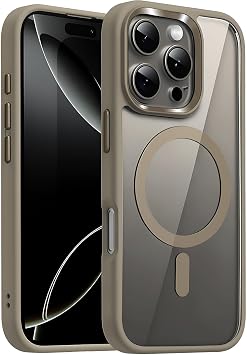 Case Back Crystal Clear Glass Appearance Edges Shock Absorbing Silicone Hybrid Case Compatible with SUPER-CRYSTAL Magsafe for Minesque iPhone 16 Pro Max (Desert Titanium, 16 Pro Max)