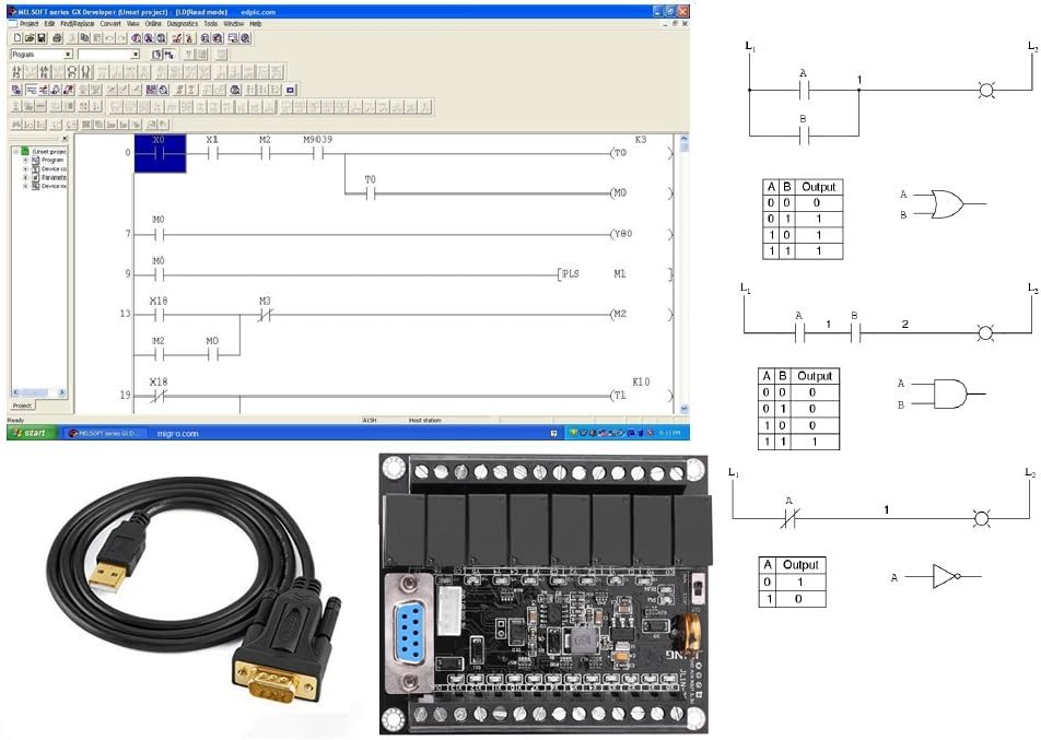 PLC Professional Study Course Starter Kit Ladder Logic Software & Controller 20 I/O, 24V, USB interface