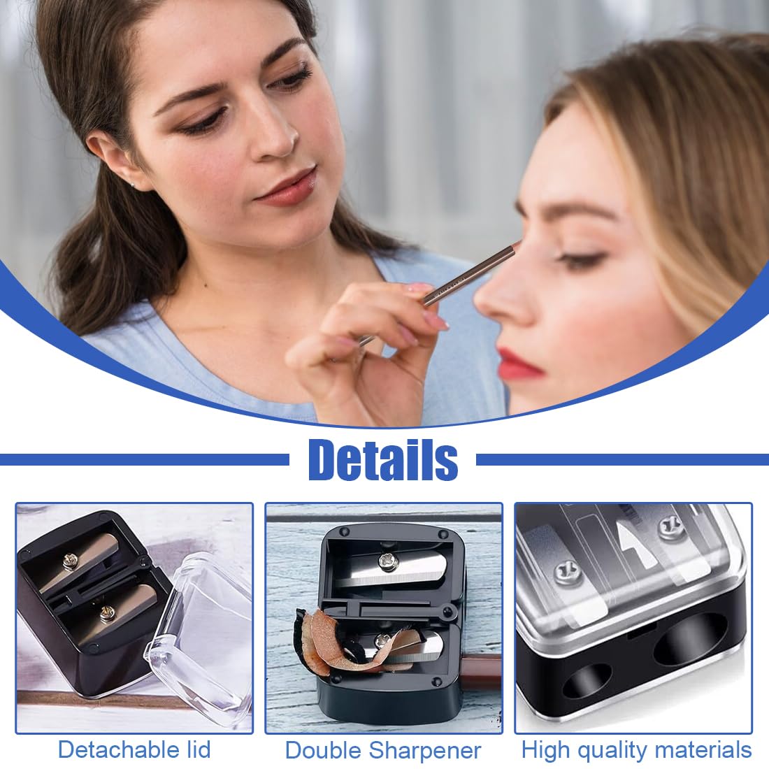 NHQZ 2 Pezzi Temperino matita occhi, Temperamatite di Bellezza, Temperamatite con serbatoio, Temperamatite trucco, Temperino matita labbra, Nero