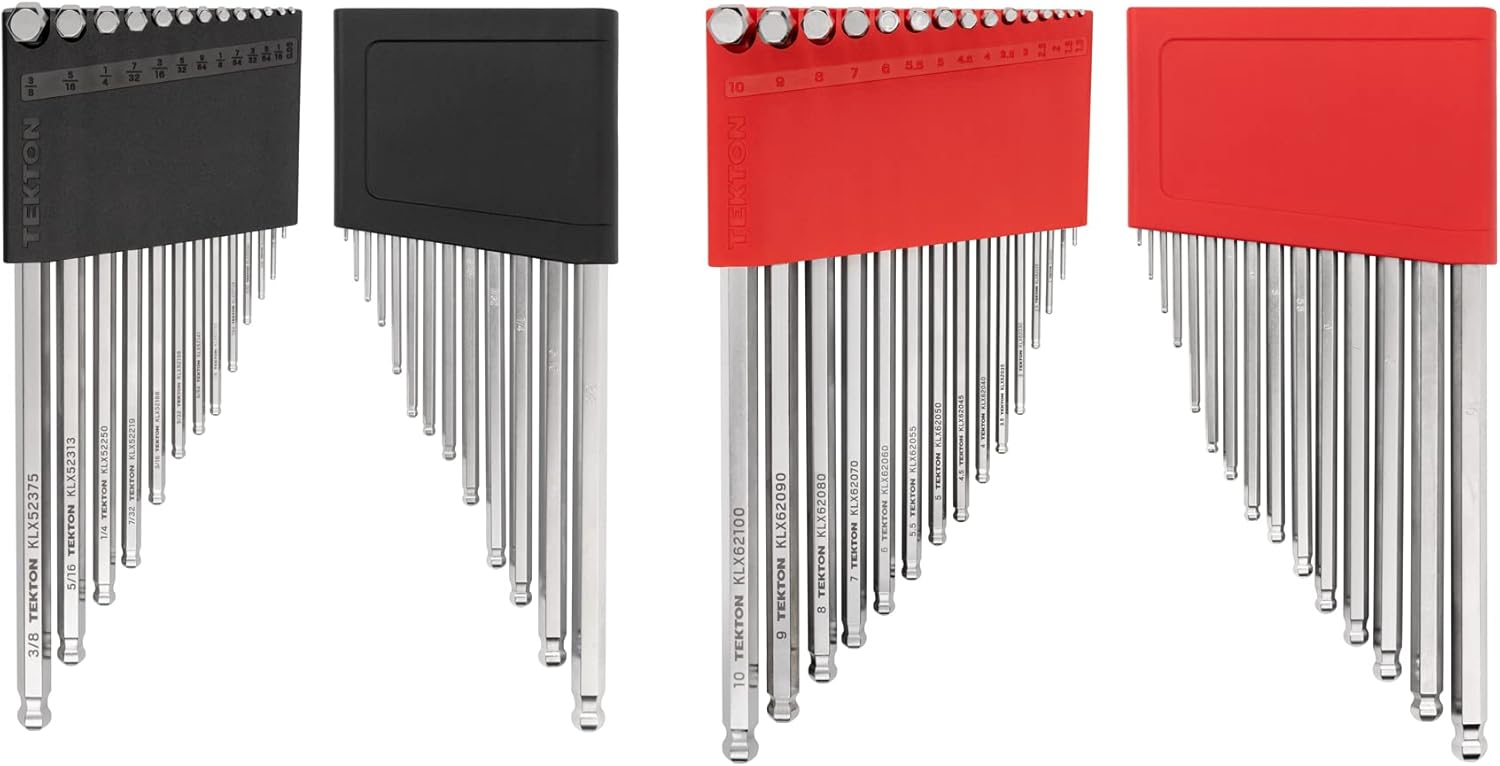 TEKTON Ball End Hex Key Set with Holders, 28-Piece (0.050-3/8 in., 1.3-10 mm) - Chrome Finish | KLX91301