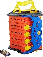 Hot Wheels Roll Out Raceway Track Set: Portable 5-Lane Racer & Storage Bucket for 80 Cars, Kids 4+