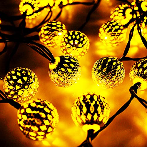 Luces de cadena solar globo solar cadena de hadas 23 ft 50 LED Metal solar Metal Marruecos Lámpara de cadena marroquí 8 modos Solar impermeable a prueba de agua Lámpara solar para la cerca de jardín Cover