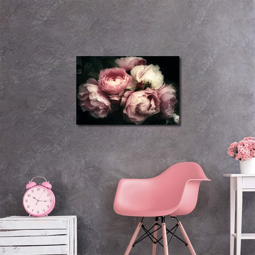 Pink Rose Flowers Wall Art Canvas Print Paintings Framed Vintage Old Painting Art Home Decor Paintings to Hang on Walls for Living Room Kitchen Bathroom Ready to Hang 16x24inch - Image 4