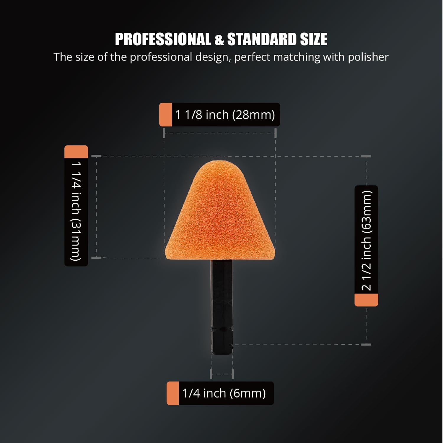 SPTA Orange Heavy Cut Pad, 5Pcs Orange Foam Cone Flexible Shaft Polishing Pad Set Perfectly Tailored for Small Area, polishing Door Handle recesses, Radiator grilles, Rims, and interiors -PT105-5