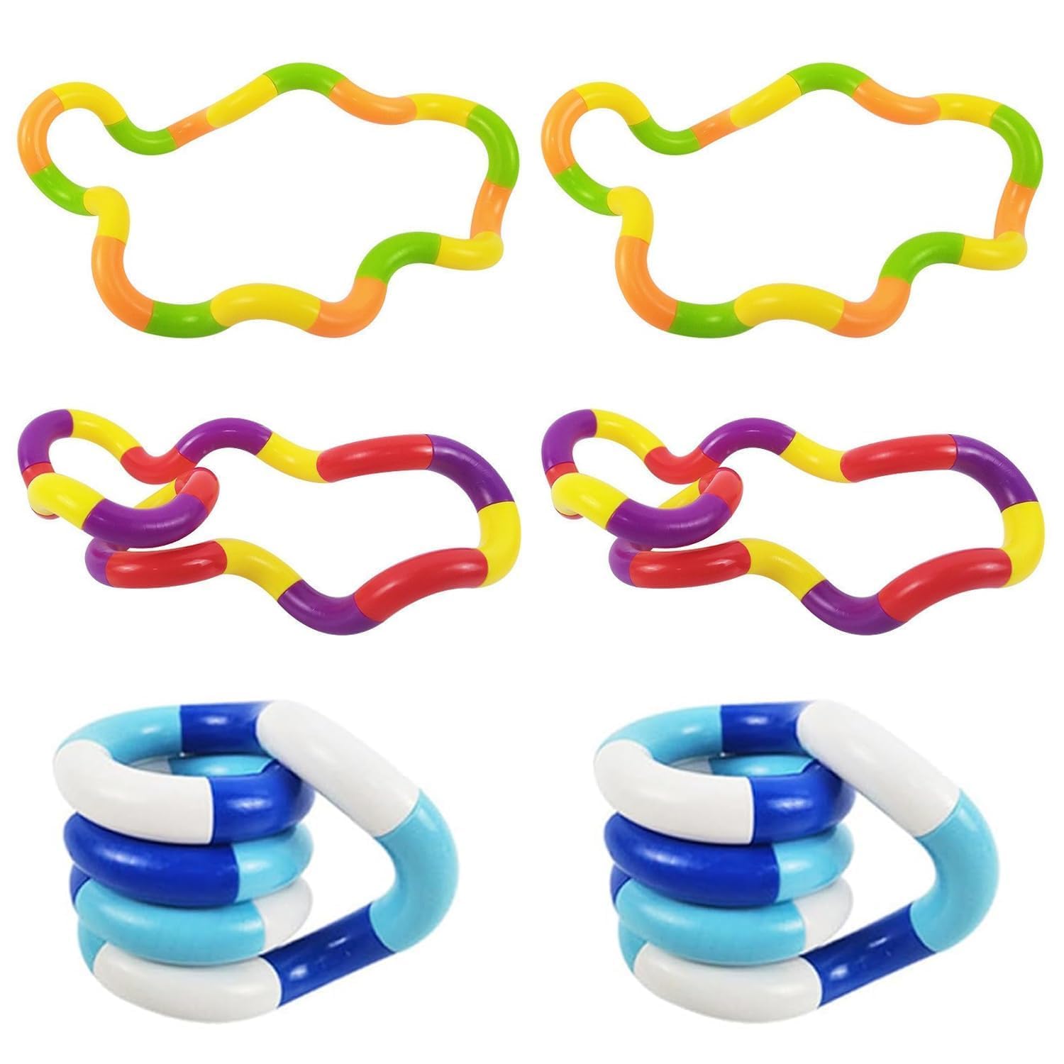 6 Pack Tangle Fidget Toy, Stress Relief Twisty Sensory Toys, Removable Stress Relief Toys, Fun Mute Calming Tool, for and Adults Home Office, Classroom, and Focus Concentration