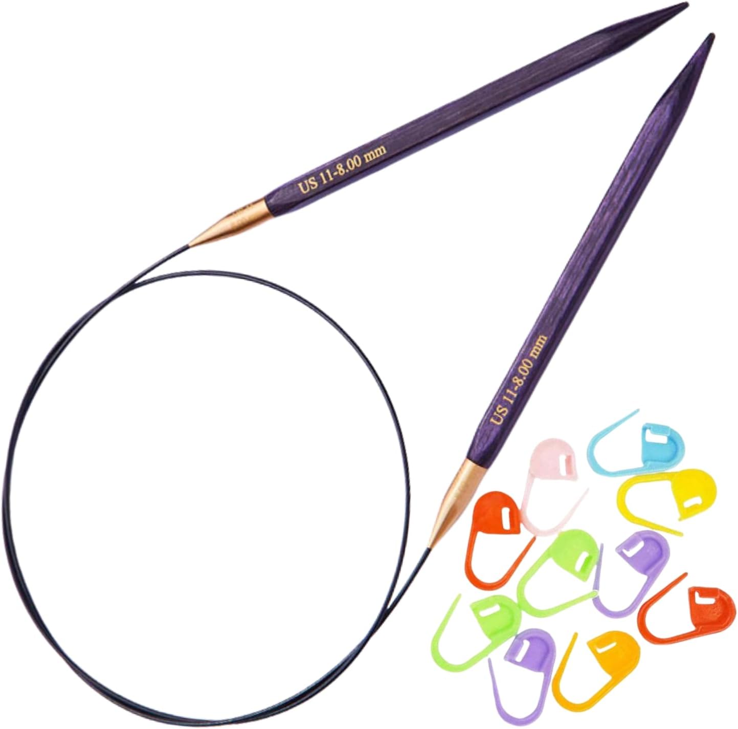 KnitPro J'Adore Cubic Circular Knitting Needles 24 inch, Size 10.75 (60cm, 7.00mm) with 10 Colorful Stitch Markers