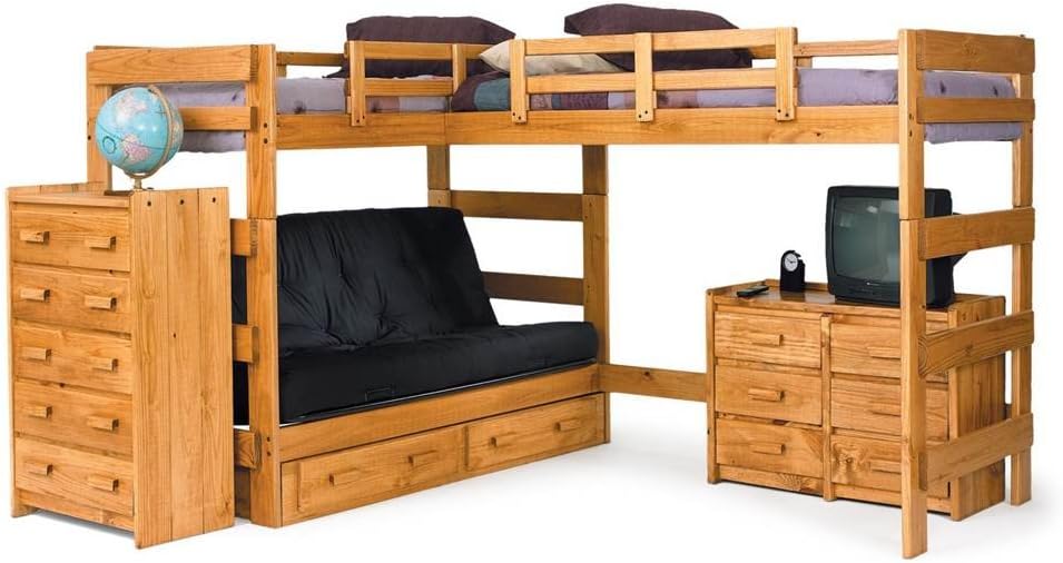 l shaped bunk bed with futon