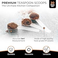 Vista 2 de 20 Measuring Spoons Set with Short Handle - 1 Teaspoon (5 ML) Clear Plastic Scoops for Creatine, Coffee, Grains, Spices, Powders, and Other Dry