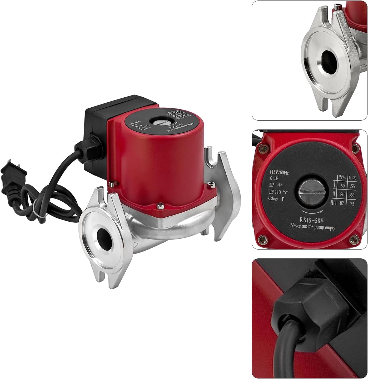 Upgraded Stainless Steel Three-Speed Circulator Pump Replacement for Grundfos UPS15-58FC Nonsubmersible Circulation Pump 1/25HP 115V 17GPM Replace# 59896341